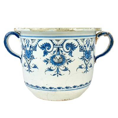 Lot 332 - A French faience twin handled pot.