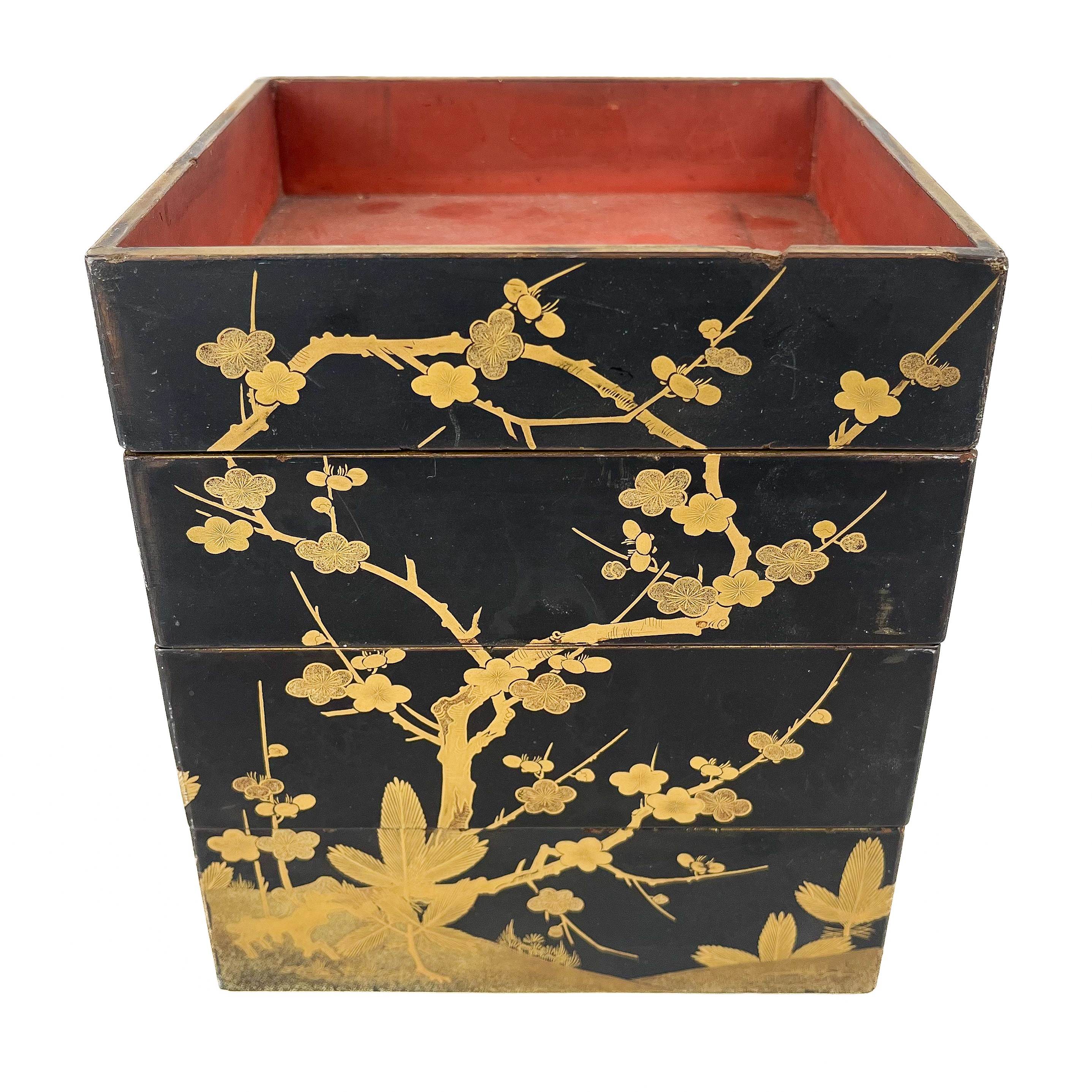 Lot 1431 - Four Japanese black lacquered stacking