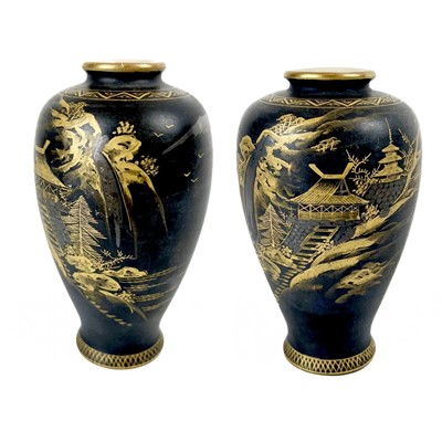 Lot 1432 - A near pair of Japanese Satsuma vases, circa 1900.