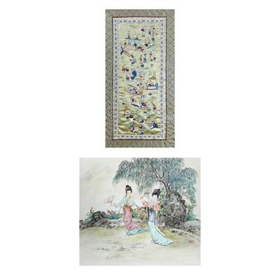 Lot 1448 - A Chinese silk embroidered picture, early-mid 20th century.