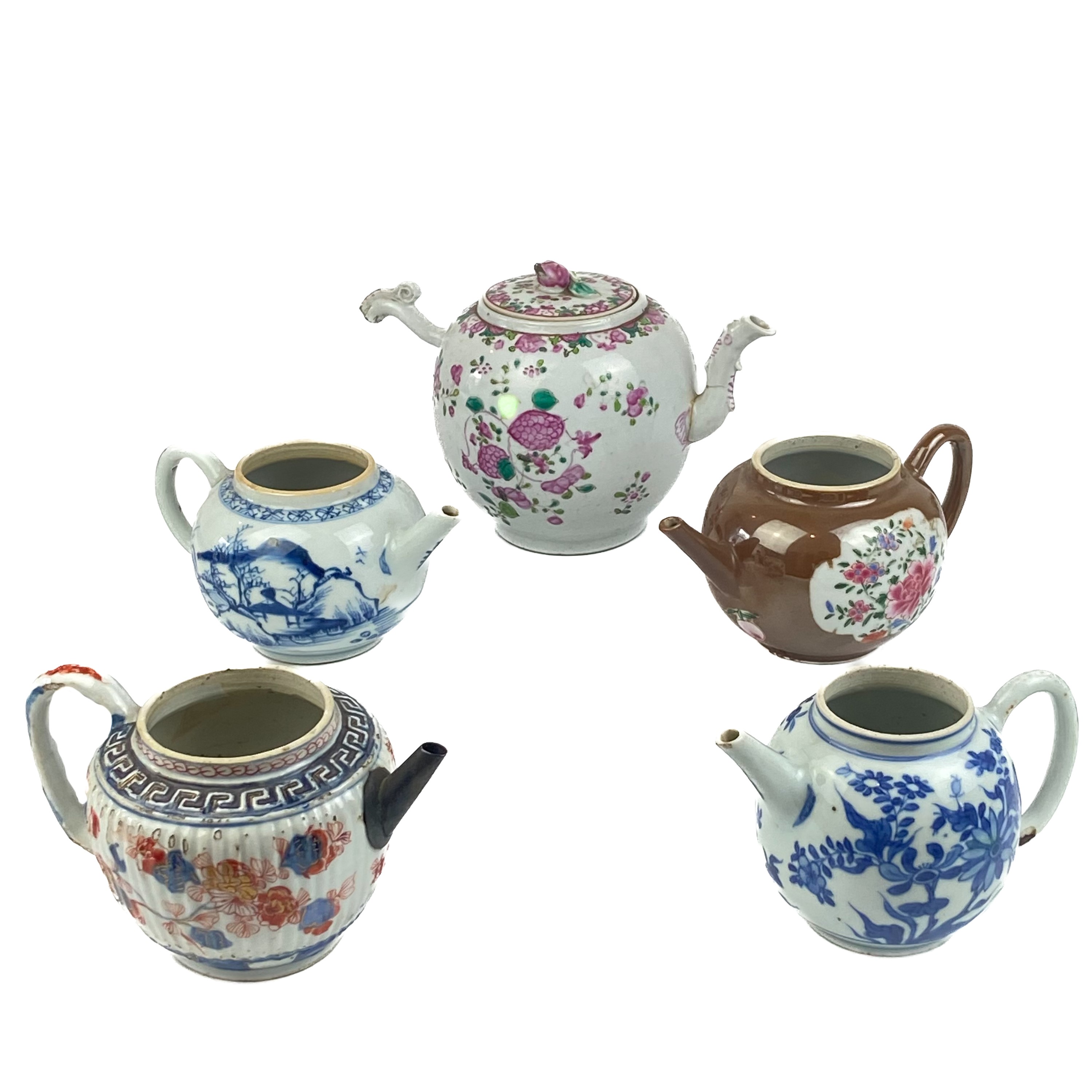 Lot 1344 - Five Chinese porcelain teapots, 18th