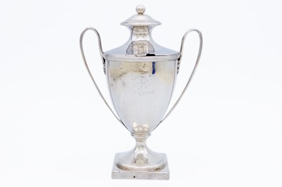 Lot 13 - A George III silver twin handled pedestal lidded mustard pot by Abraham Peterson & Peter Podio.