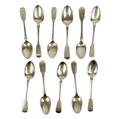 Lot 18 - A harlequin set of eleven silver teaspoons by various makers.