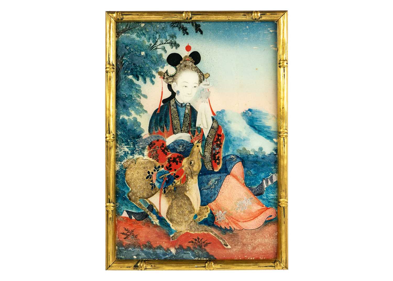 Lot 5 - A Chinese reverse glass painting, Qing Dynasty, 19th century.