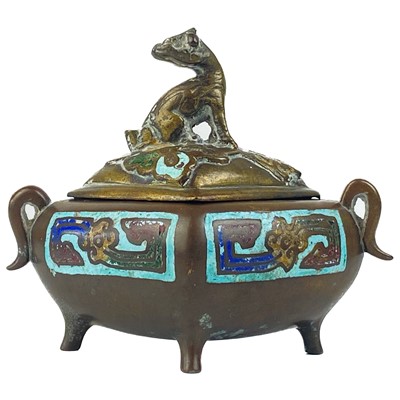 Lot 184 - A Chinese bronze and champleve incense burner, 19th century.