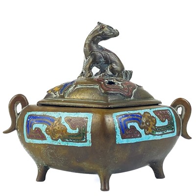 Lot 184 - A Chinese bronze and champleve incense burner, 19th century.