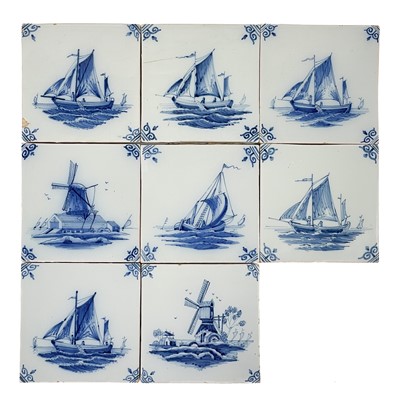 Lot 480 - A set of eight Dutch Delft blue and white tiles.