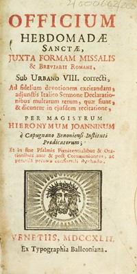 Lot 324 - Officium Hebdomadae Sanctae, Juxta Formam Missalis & Breviarii Romani