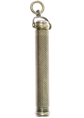 Lot 75 - A silver engine turned propelling dip pen fob.
