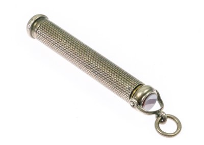 Lot 75 - A silver engine turned propelling dip pen fob.