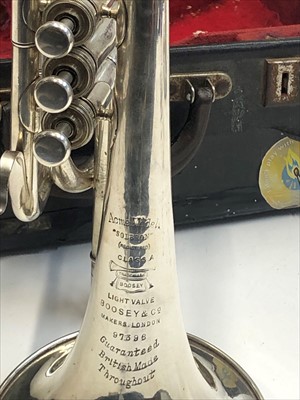 Lot 95 - A Boosey & Co 'Sollbron' Class A plated cornet,...