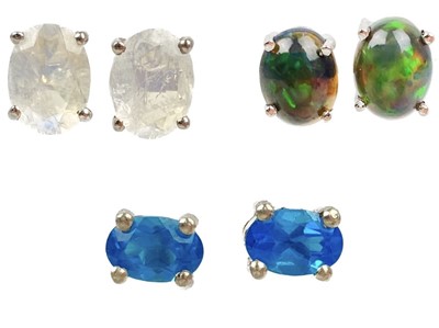 Lot 178 - Three pairs of silver gem set stud earrings.