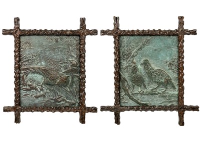 Lot 239 - A pair of copper relief panels in Black Forest frames.