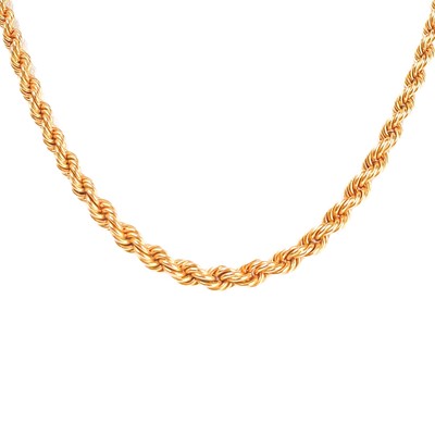 Lot 227 - A high purity gold (tests 14ct) graduated rope twist necklace.