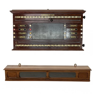 Lot 107 - A Burroughs and Watts figured mahogany snooker and billiards scoreboard.