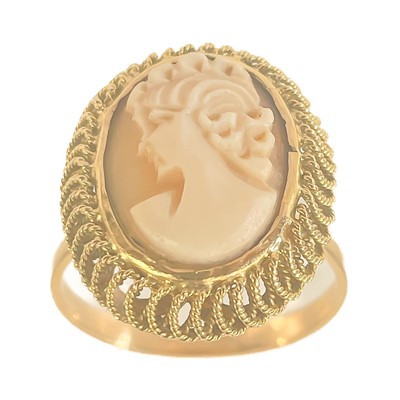 Lot 186 - A French high purity gold (tests 18ct) cameo shell ring.