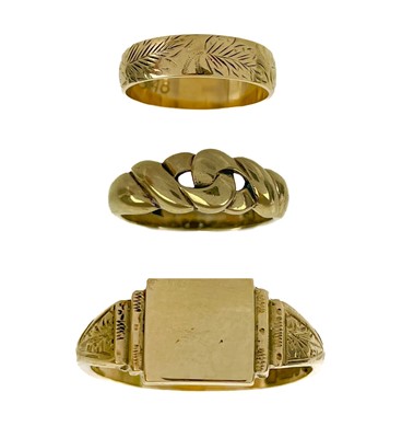 Lot 253 - Three 9ct gold lady's rings.