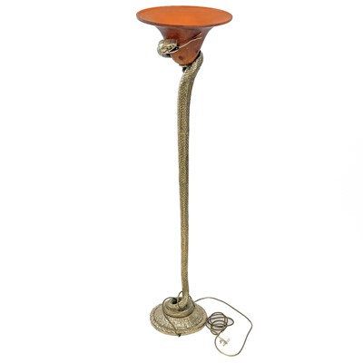 Lot 644 - A French brass standard lamp, after a design by Edgar Brandt.