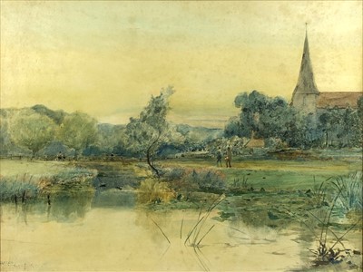 Lot 241 - Alfred EAST (1849-1913) Landscape with Two...