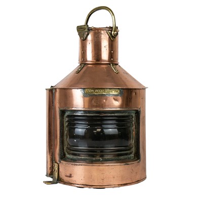 Lot 95 - A copper and brass mounted ships bow navigation lamp by Alderson of Birmingham.