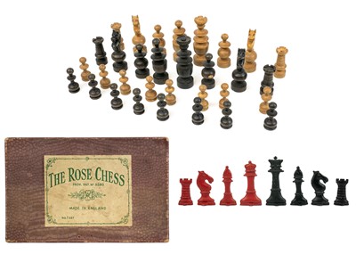 Lot 299 - A boxwood and ebonised Barley corn type chess set.