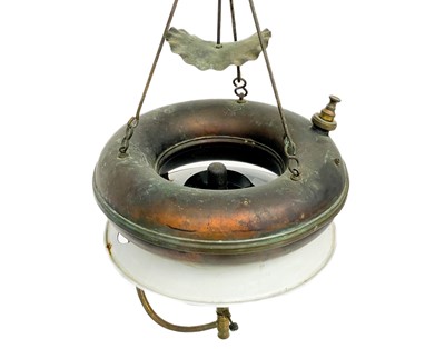 Lot 214 - A brass and enamel Tilley pressure 'lifebuoy' lamp.