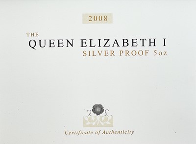 Lot 115 - Cased 5 ounce $25 dollar Cook Islands 2008 Queen Elizabeth I commemorative silver proof coin