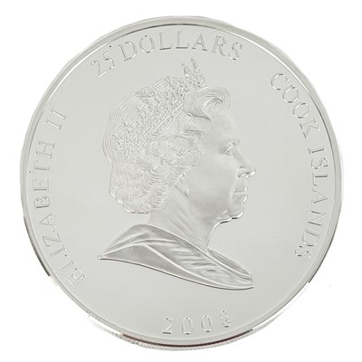 Lot 115 - Cased 5 ounce $25 dollar Cook Islands 2008 Queen Elizabeth I commemorative silver proof coin
