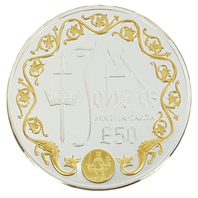 Lot 114 - Cased 10 ounce (311 gms) 2015 Guernsey £50 proof silver and 24 carat gold plated coin