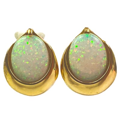 Lot 87 - A pair of 14ct white crystal opal set earrings.