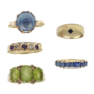 Lot 135 - A selection of 9ct gem set rings.