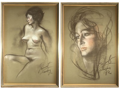 Lot 426 - A pastel study of a seated nude, indistinctly...