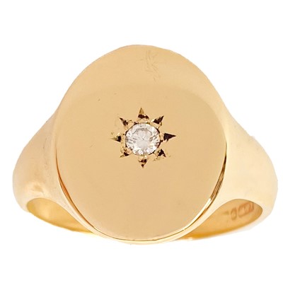 Lot 222 - A 9ct hallmarked gold diamond set gentleman's signet ring.