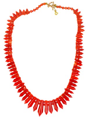 Lot 148 - A 19th century coral fringe necklace and bracelet set.