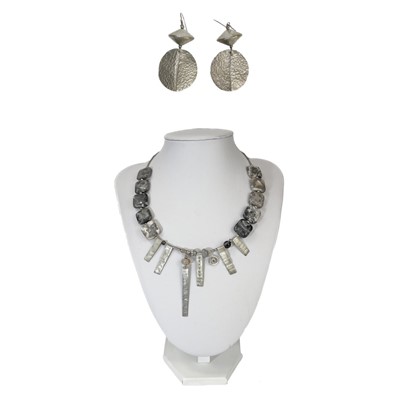 Lot 404 - A Nancy Pickard pair of silver earrings and a silver and hardstone necklace.