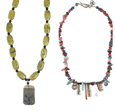 Lot 413 - A Nancy Pickard stone pendant necklace and stone and gem fringe necklace.