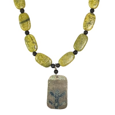 Lot 413 - A Nancy Pickard stone pendant necklace and stone and gem fringe necklace.