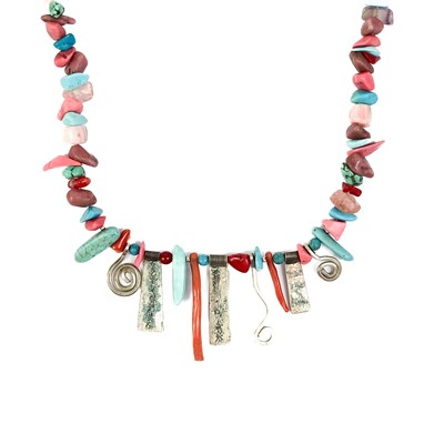 Lot 413 - A Nancy Pickard stone pendant necklace and stone and gem fringe necklace.