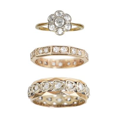 Lot 74 - Three gold rings set with synthetic spinels.