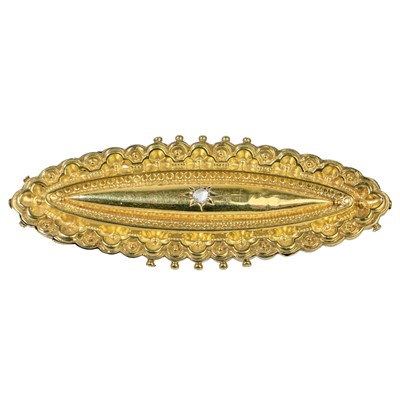 Lot 309 - A Victorian 9ct gold diamond set oval brooch.