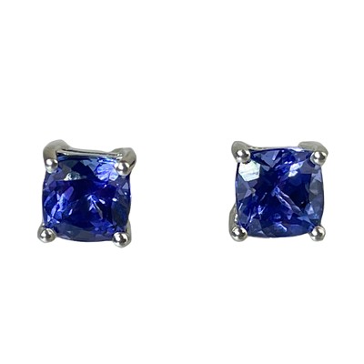 Lot 271 - A pair of 18ct white gold Tanzanite set stud earrings by Browns.