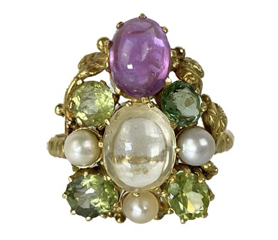 Lot 156 - An Arts & Crafts high-purity gold gem set ring.