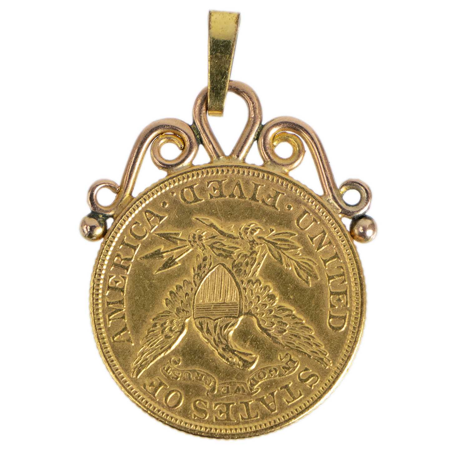 Lot 191 - A 1901 American 5 dollar coin, 9ct mounted pendant.