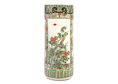 Lot 10 - A Chinese famille verte cylindrical stick stand, circa 1900.