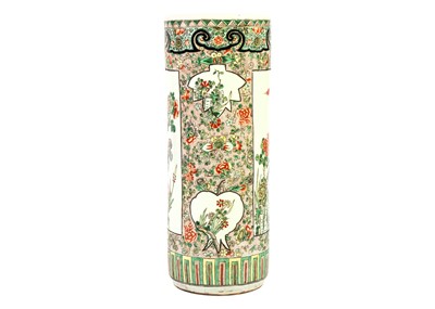 Lot 10 - A Chinese famille verte cylindrical stick stand, circa 1900.