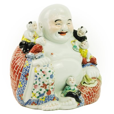 Lot 11 - A large Chinese porcelain model of Buddha, 20th century.