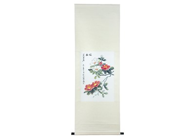 Lot 104 - A Chinese painted scroll depicting blossom flowers, 20th century.