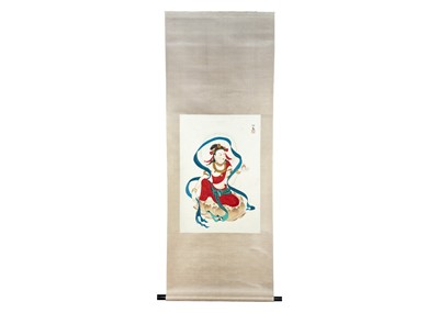Lot 107 - A Chinese painted scroll depicting a Hindu woman, 20th century.