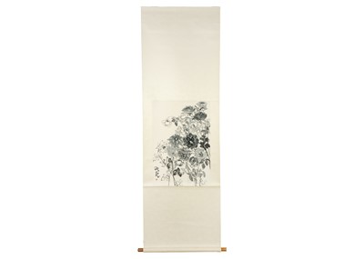 Lot 1056 - A Chinese scroll depicting roses, 20th century.