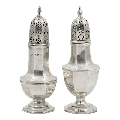 Lot 34 - Two silver baluster sugar casters.